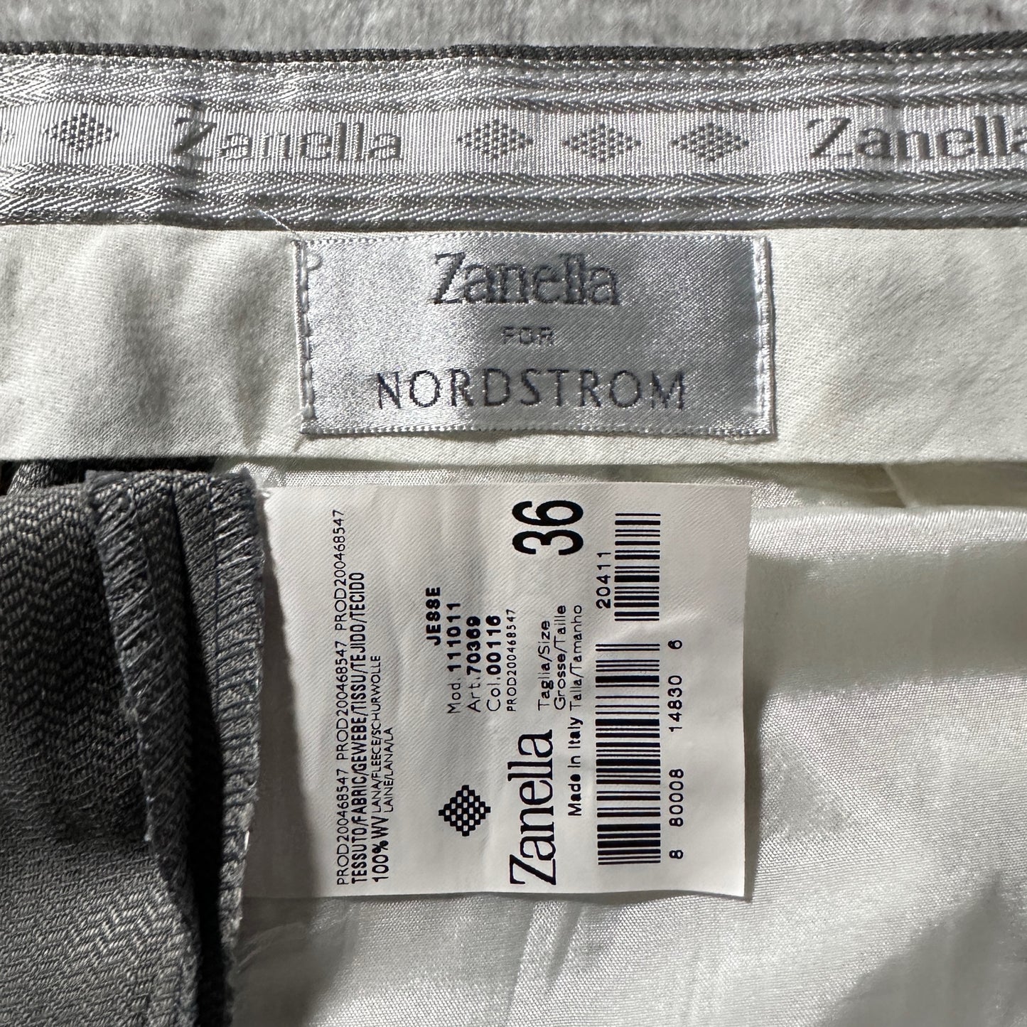 Zanella Wool Pleated Trousers Gray Wide  Size 36