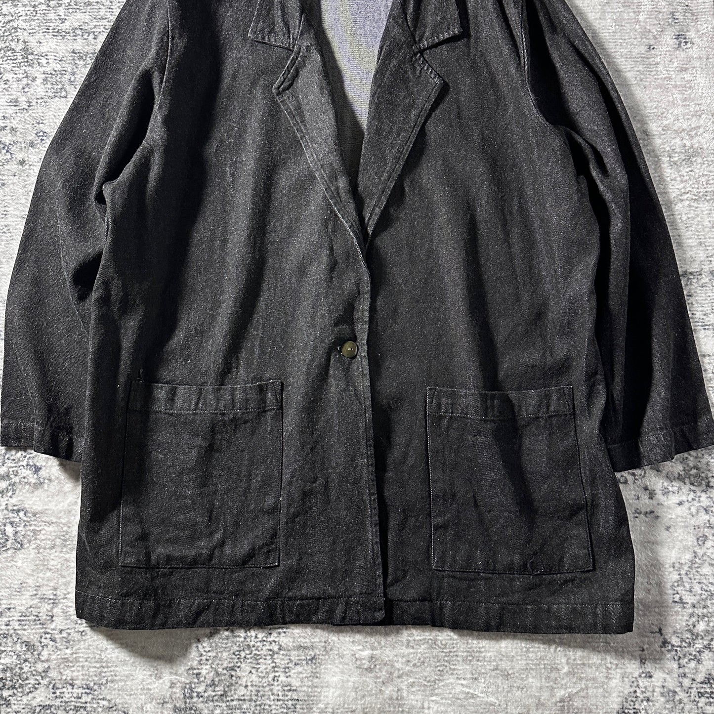 Cotton Twill Black Tailored Jacket Relaxed Fit – L