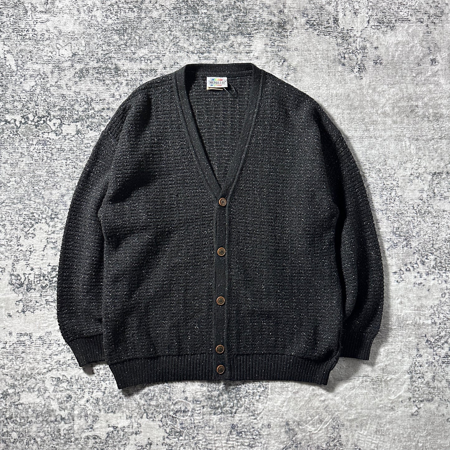 Wool Silk Nep Black Knit Cardigan – Made in Italy