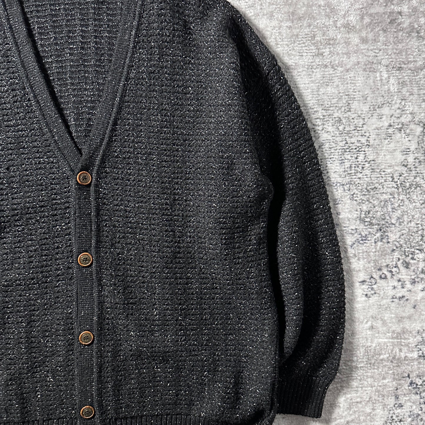 Wool Silk Nep Black Knit Cardigan – Made in Italy