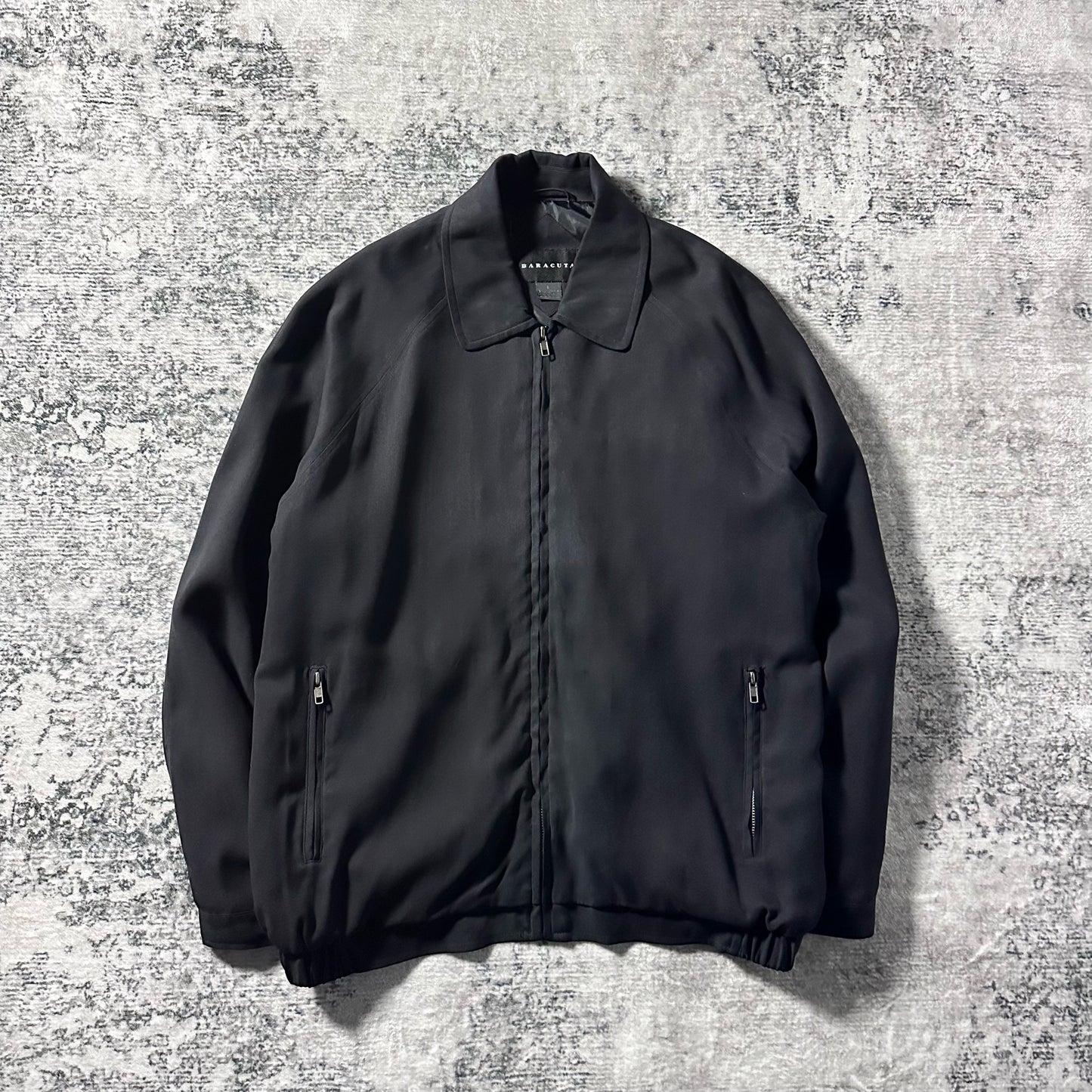 Silk　Black Zip Jacket Minimal Design – L