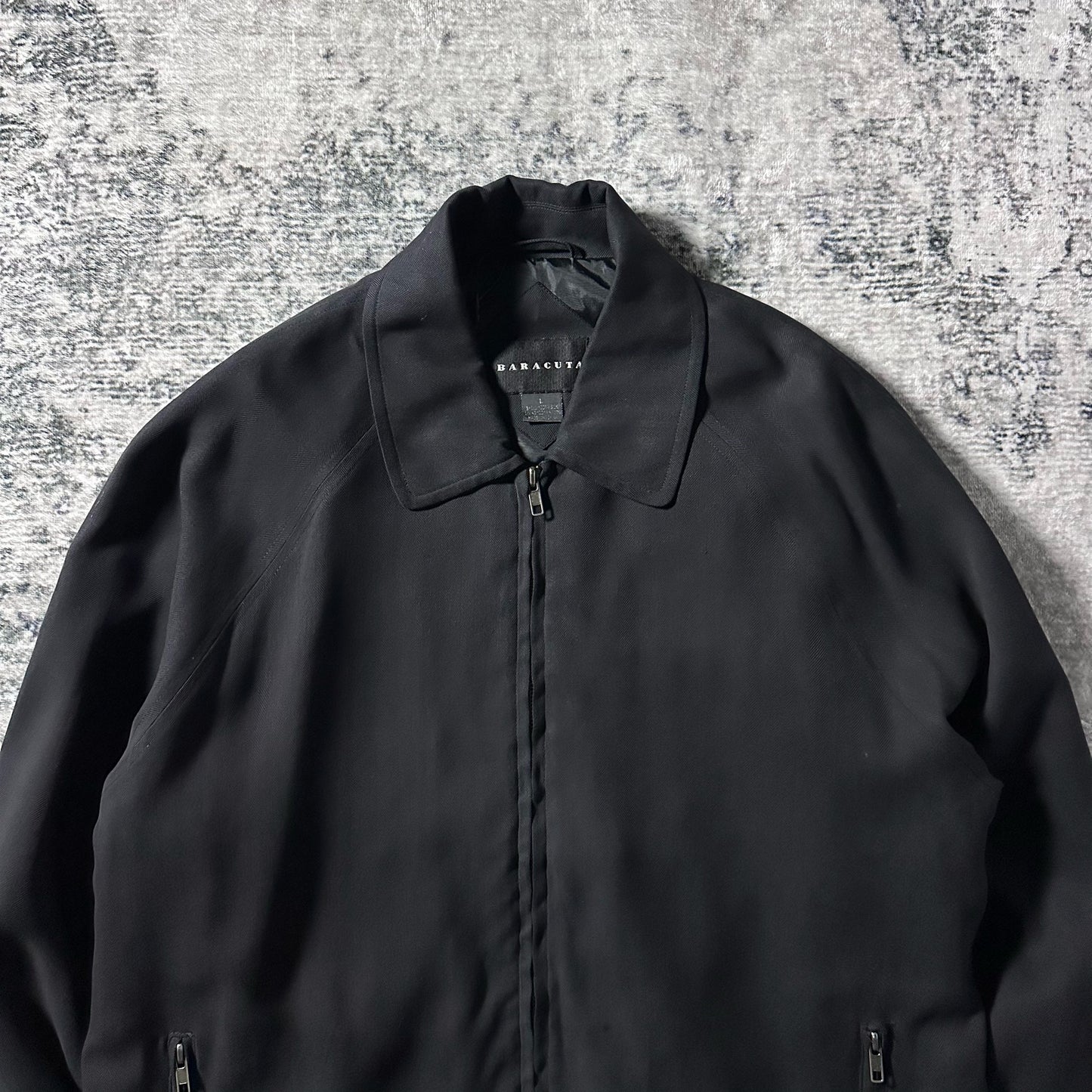Silk　Black Zip Jacket Minimal Design – L