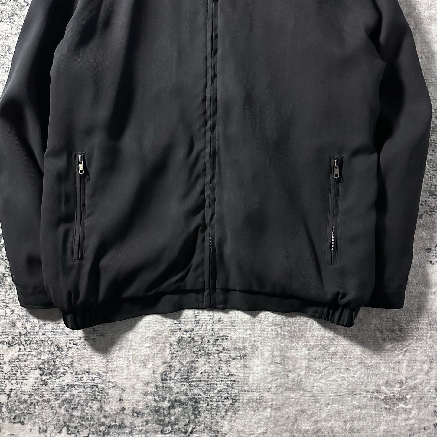 Silk　Black Zip Jacket Minimal Design – L