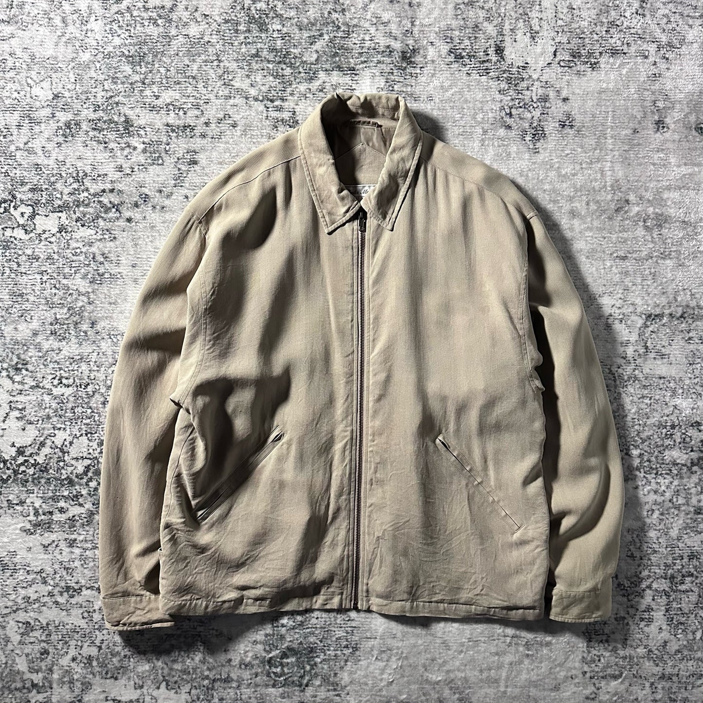 Silk Zip Jacket Beige Minimal Design – L