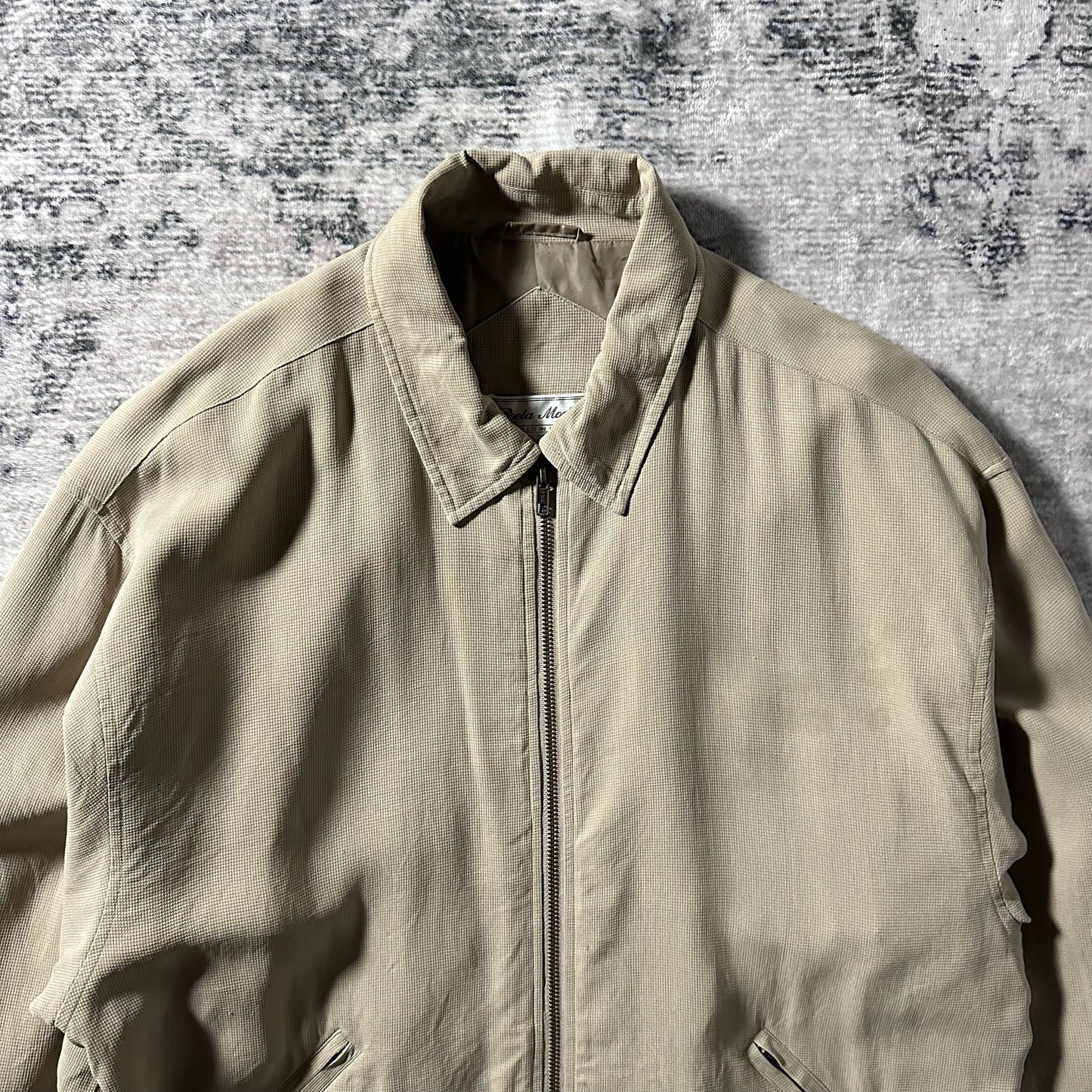 Silk Zip Jacket Beige Minimal Design – L