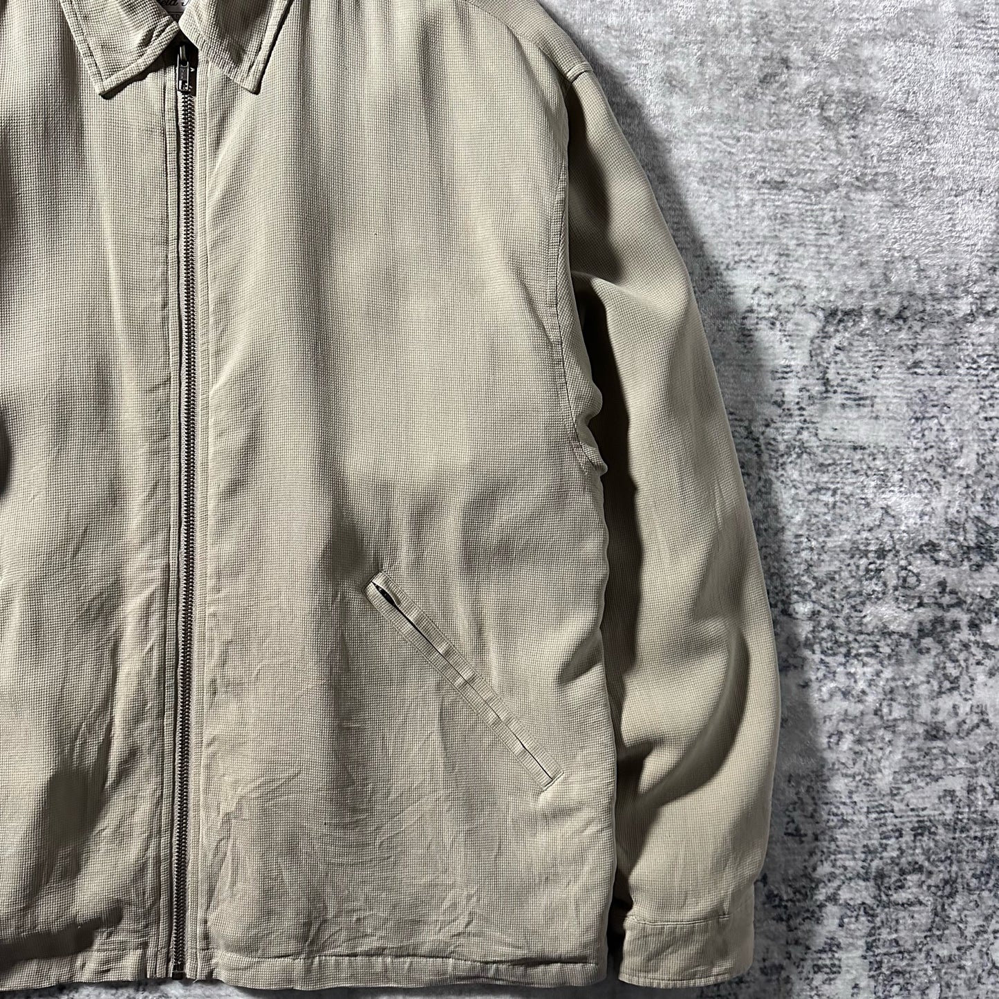 Silk Zip Jacket Beige Minimal Design – L