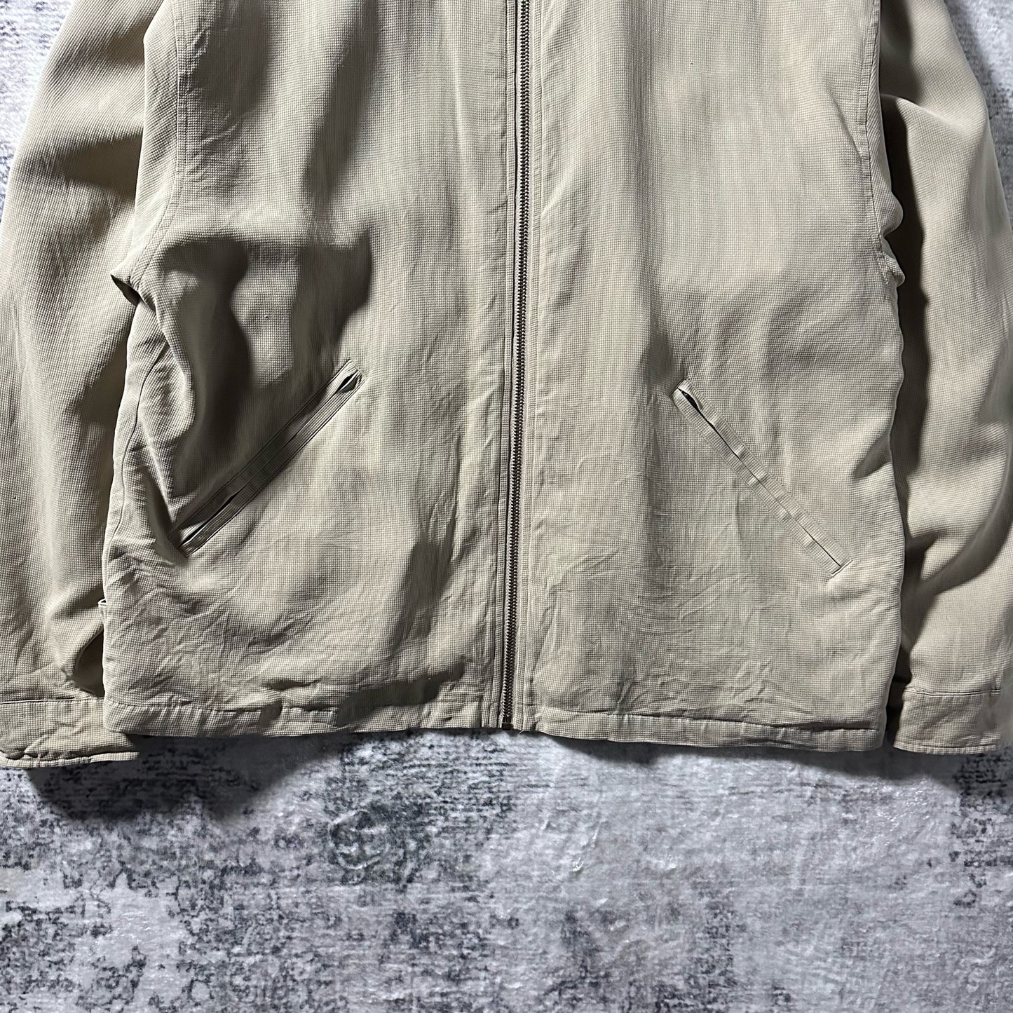 Silk Zip Jacket Beige Minimal Design – L