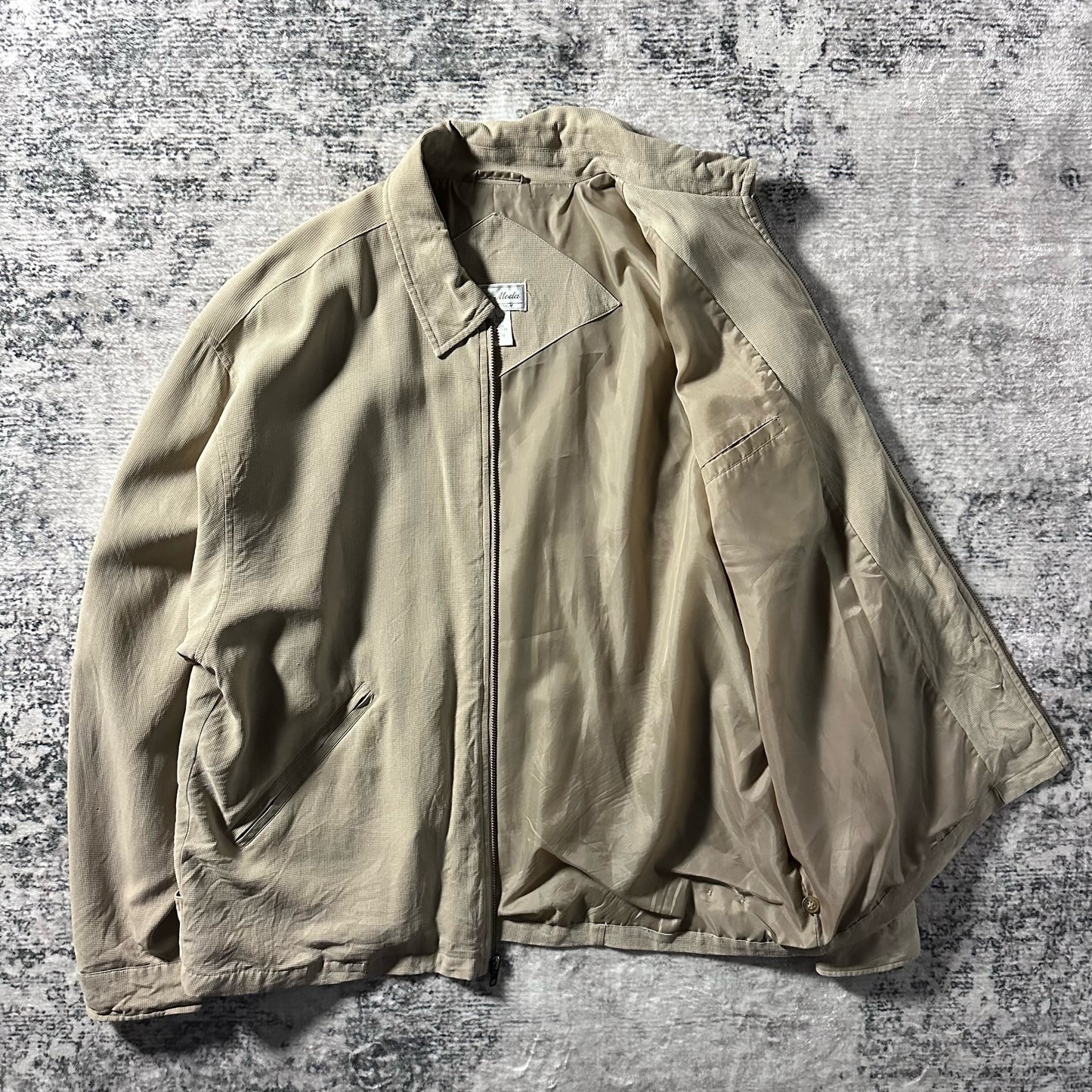Silk Zip Jacket Beige Minimal Design – L
