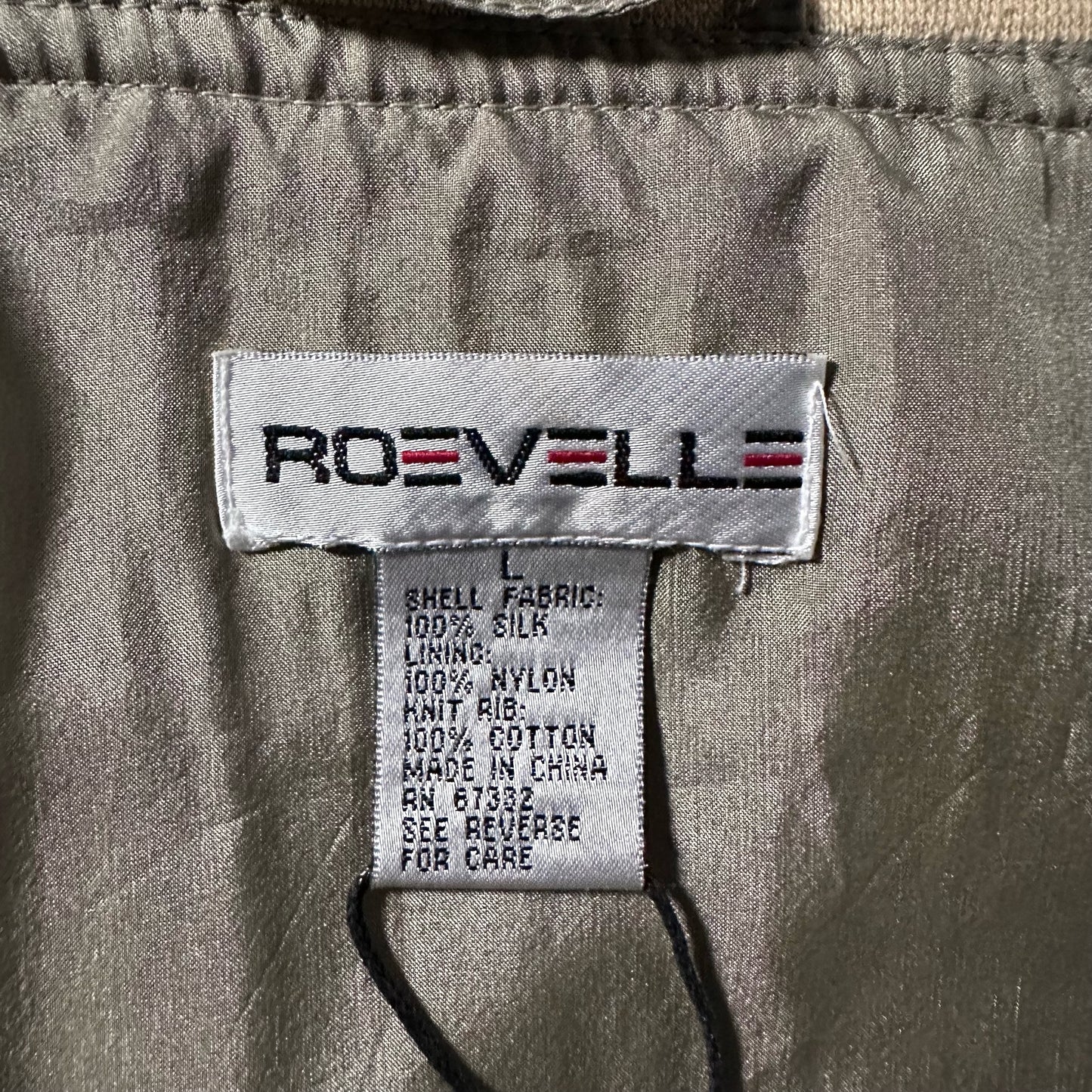 Silk Bomber Jacket Khaki Beige Zip Design – L