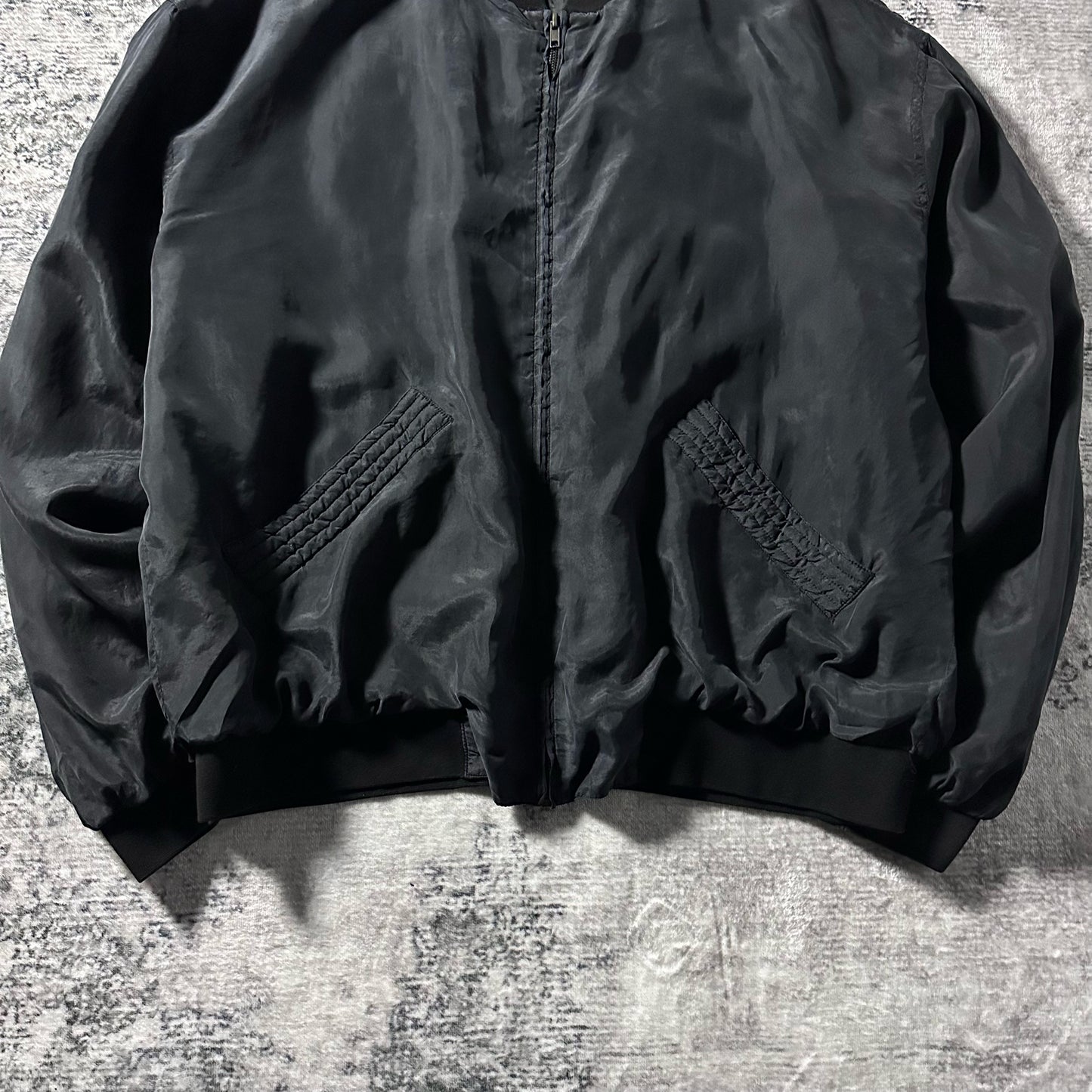 Silk Bomber Jacket Charcoal Gray Minimal Design – XL