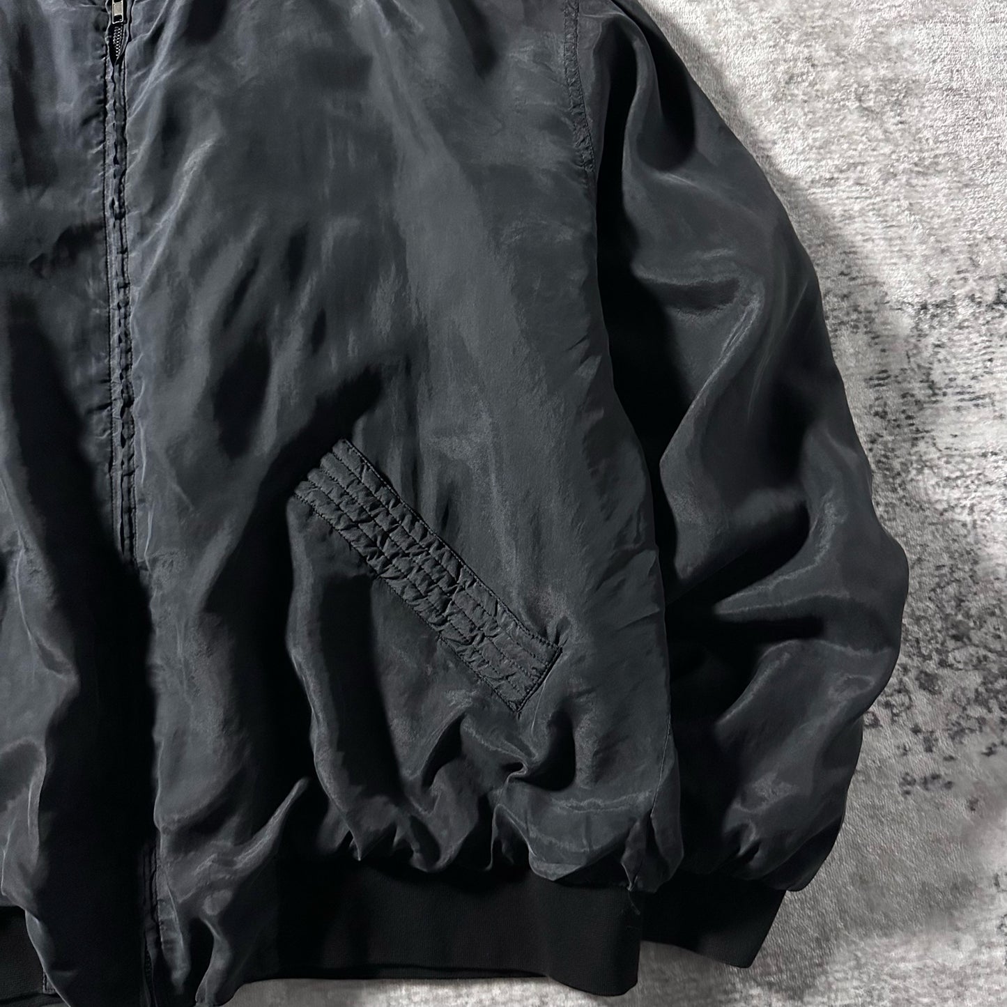 Silk Bomber Jacket Charcoal Gray Minimal Design – XL