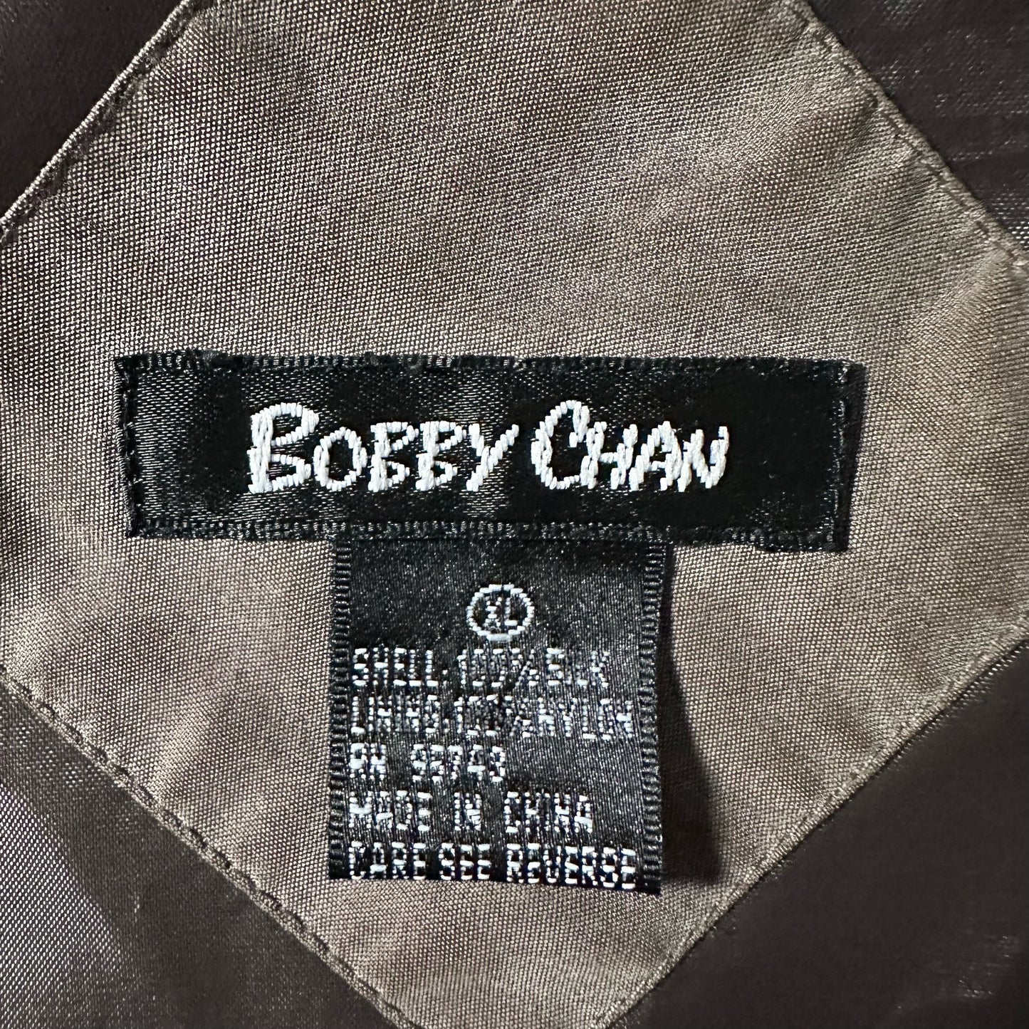 Silk Bomber Jacket Brown Gray Minimal Design – L