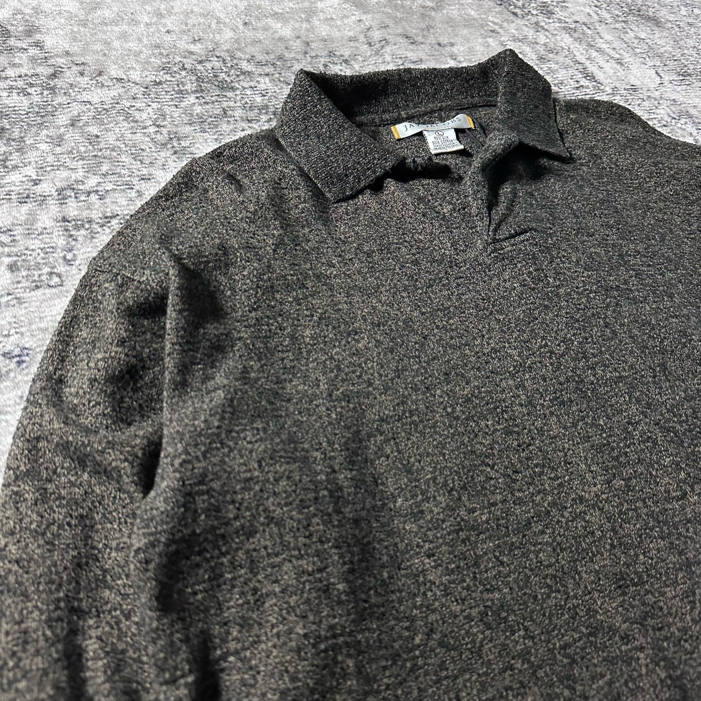 Silk Cotton Knit Polo Shirt Gray Mix – L