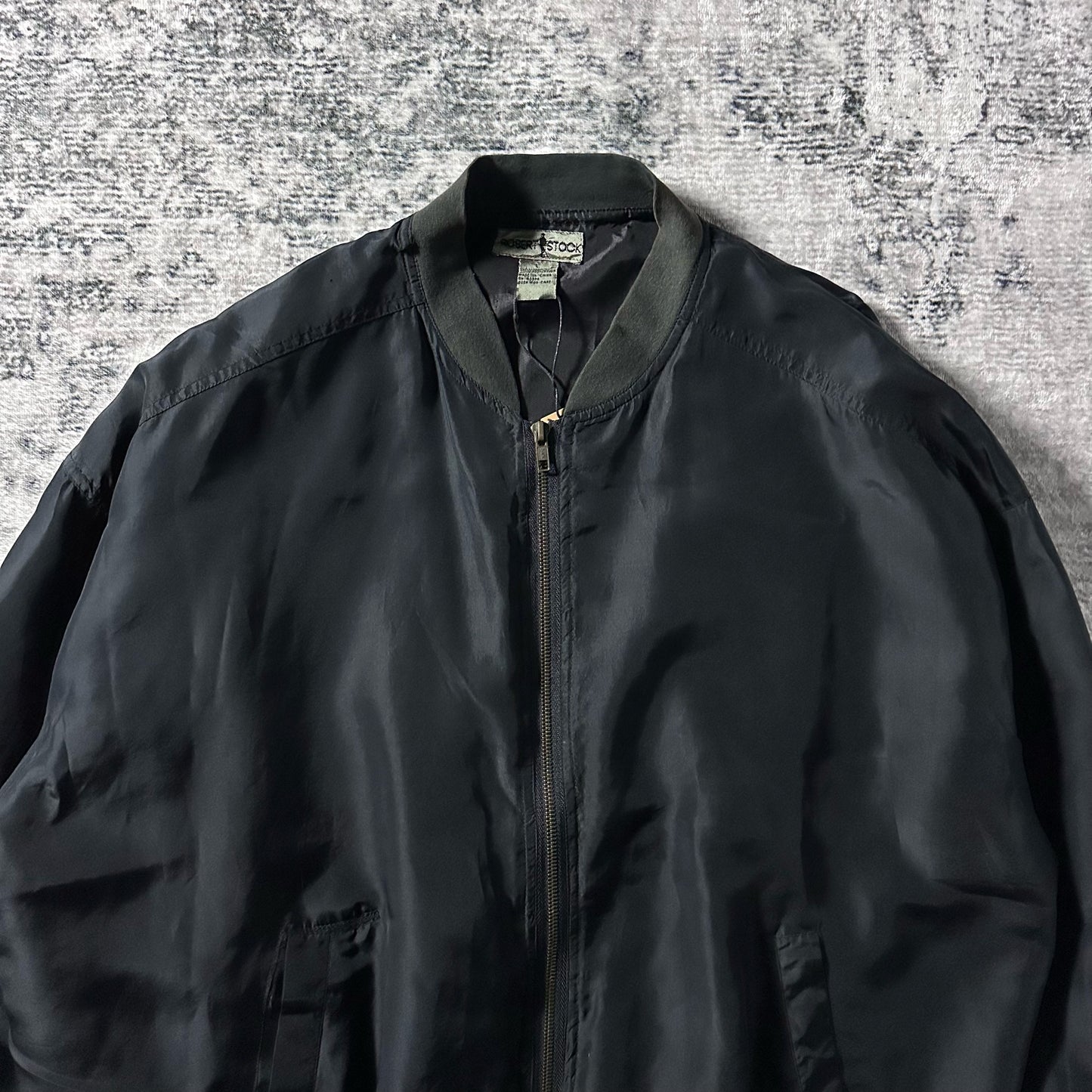 Silk Bomber Jacket Black Minimal Design – L