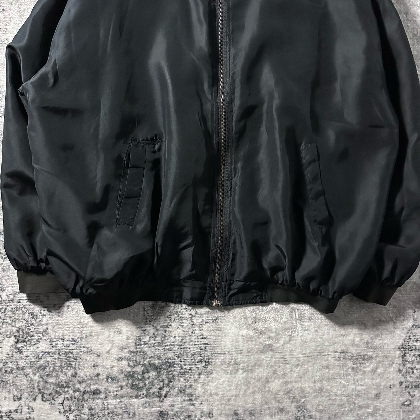 Silk Bomber Jacket Black Minimal Design – L