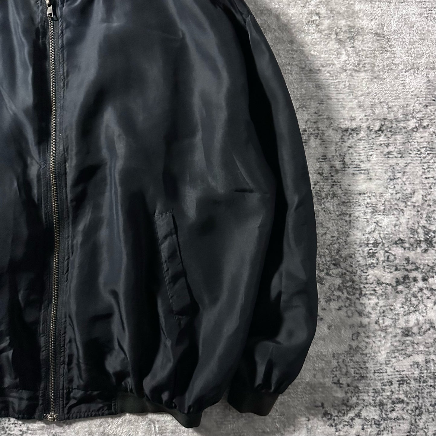 Silk Bomber Jacket Black Minimal Design – L