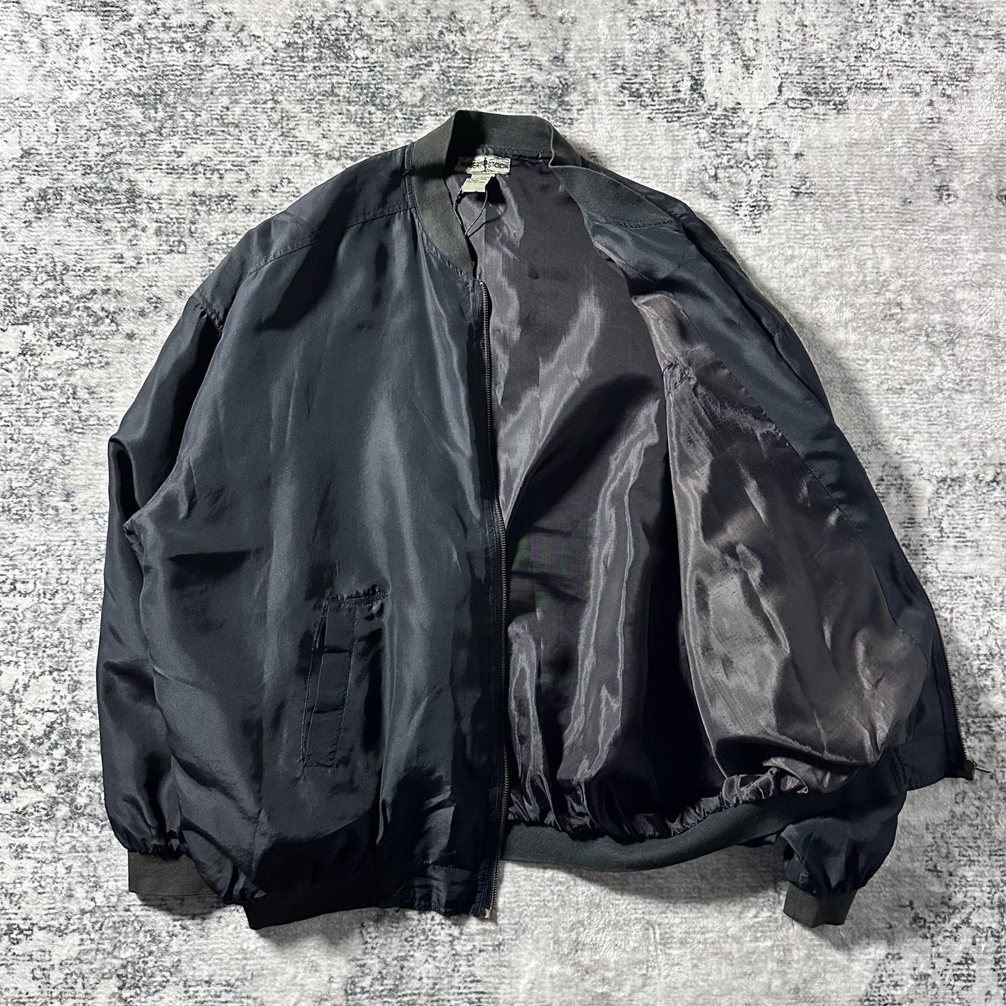 Silk Bomber Jacket Black Minimal Design – L