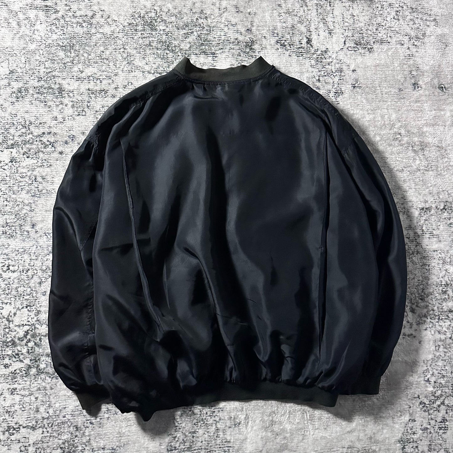 Silk Bomber Jacket Black Minimal Design – L