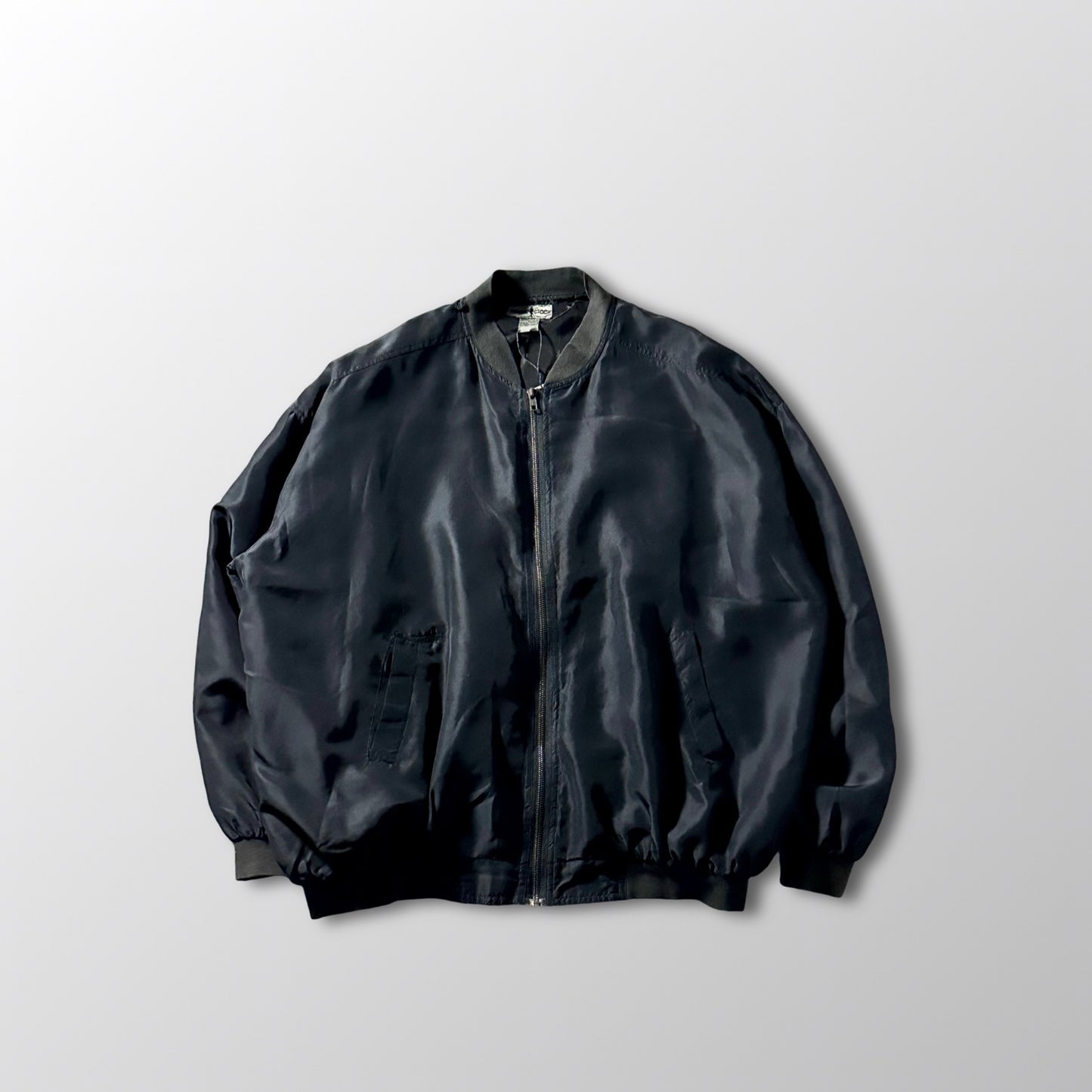 Silk Bomber Jacket Black Minimal Design – L