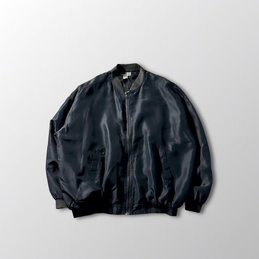 Silk Bomber Jacket Black Minimal Design – L