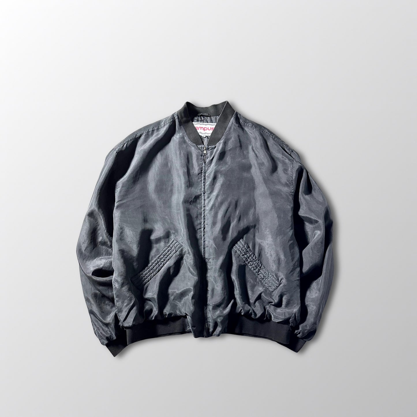 Silk Bomber Jacket Charcoal Gray Minimal Design – XL