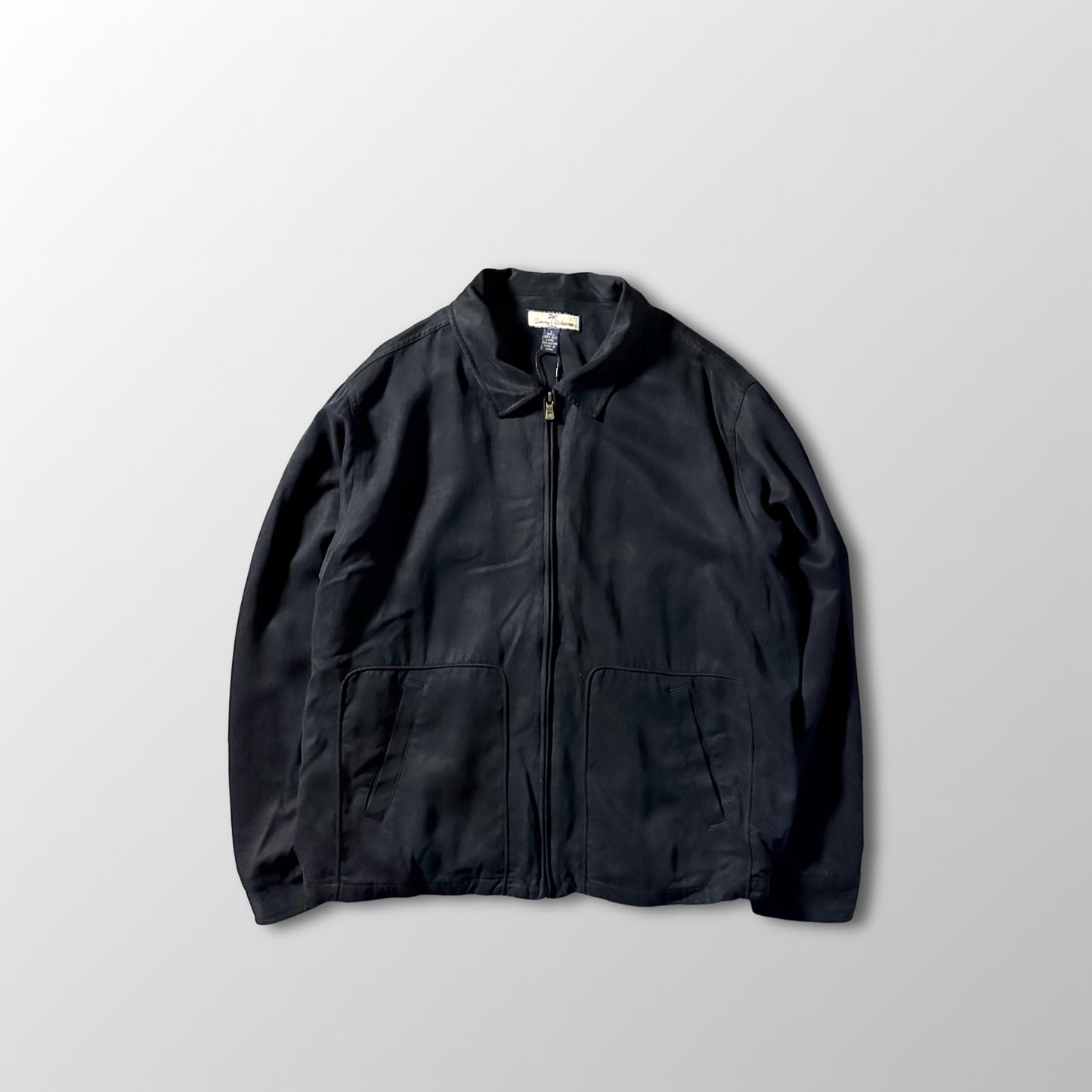 Silk Zip Jacket Black Minimal Design – L