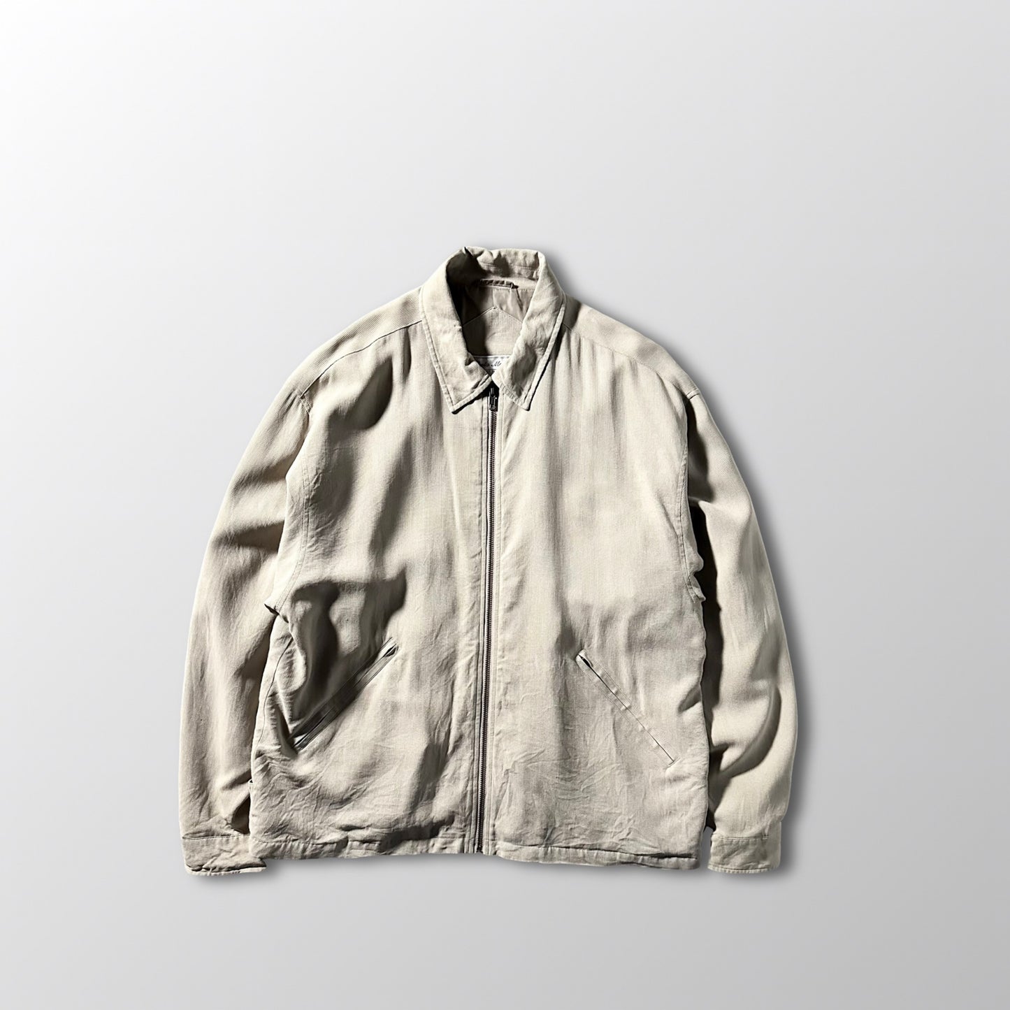Silk Zip Jacket Beige Minimal Design – L