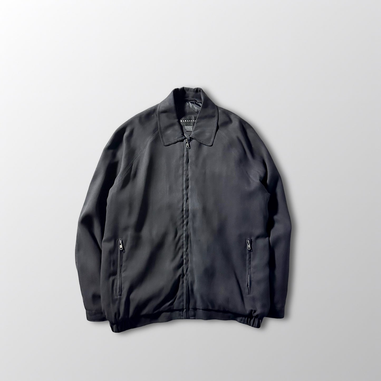 Silk　Black Zip Jacket Minimal Design – L
