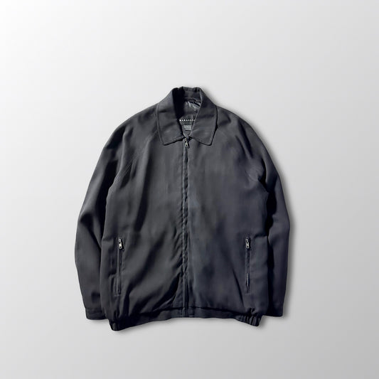 Silk　Black Zip Jacket Minimal Design – L