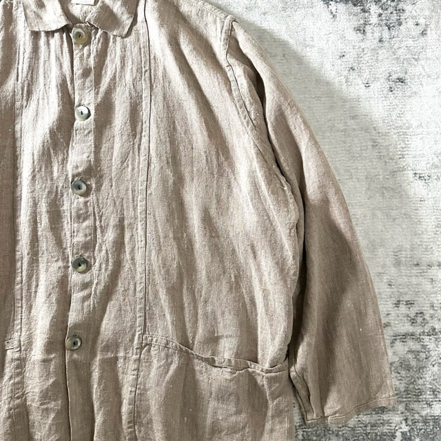 Relaxed Linen Shirt Jacket Beige – FLAX XL