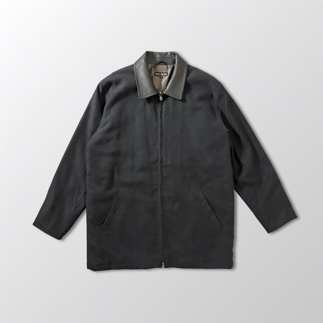 Minimal Leather Collar Zip Jacket Black –  XL
