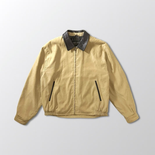 Leather Collar Zip Jacket Beige Short Length – 42