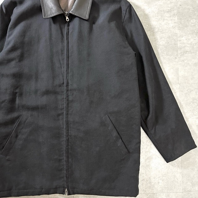 Minimal Leather Collar Zip Jacket Black –  XL