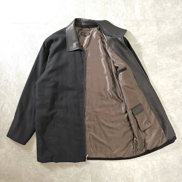 Minimal Leather Collar Zip Jacket Black –  XL