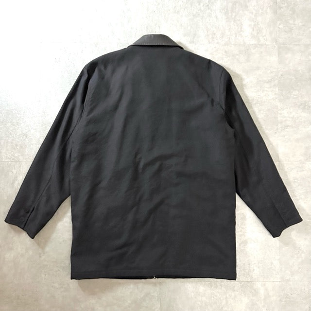 Minimal Leather Collar Zip Jacket Black –  XL