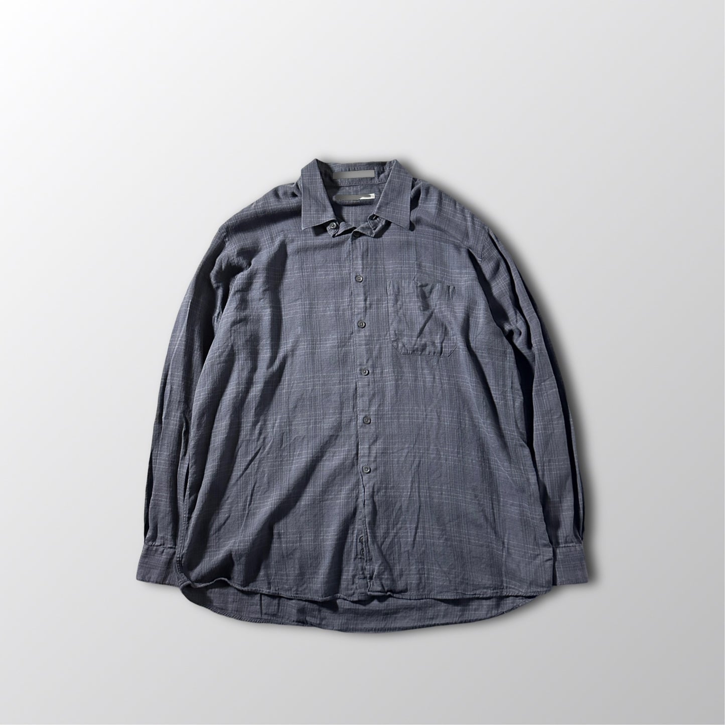 Perry Ellis Windowpane Gray Long Sleeve Shirt – XL - Rayon Cotton