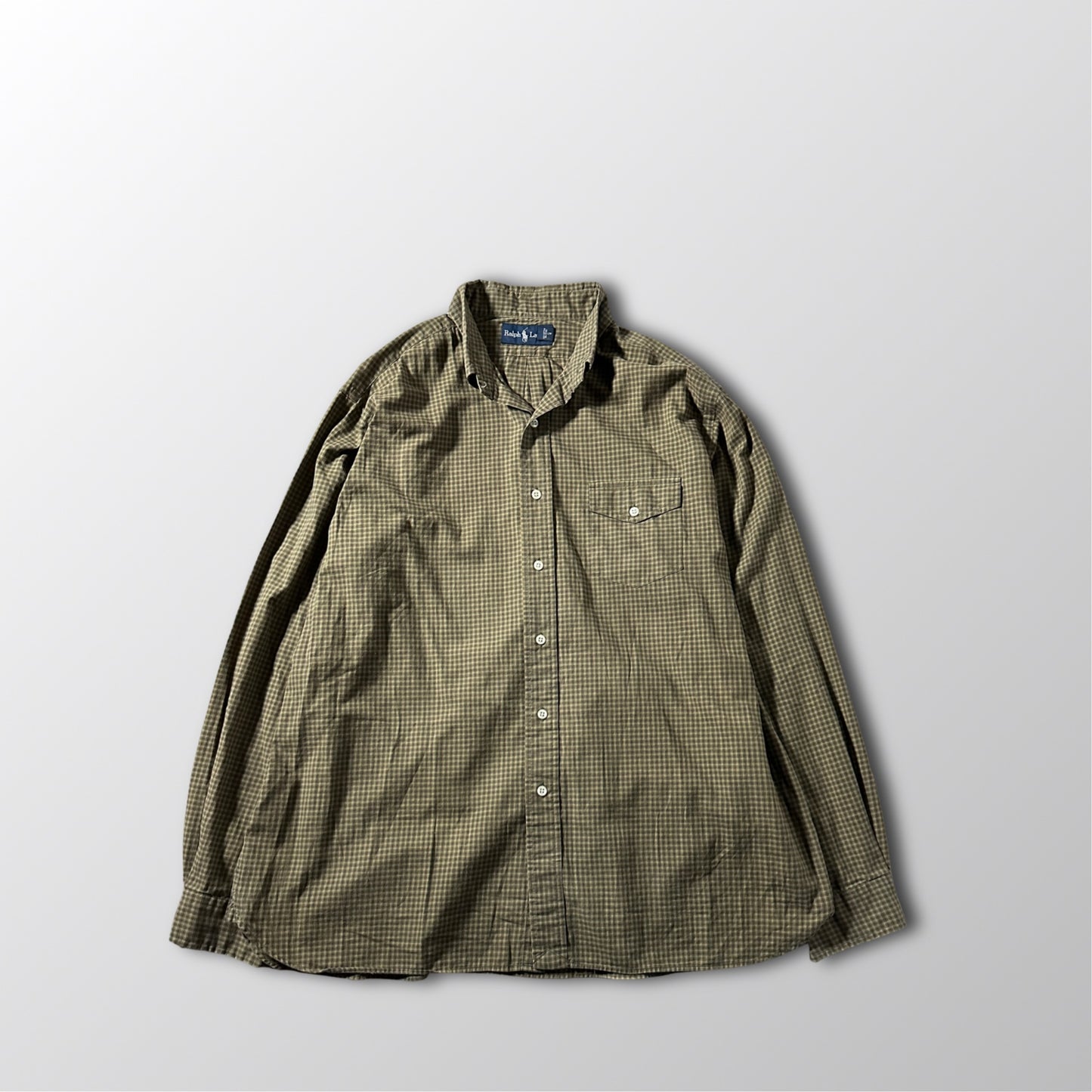Ralph Lauren Olive Micro Check Long Sleeve Shirt – 17/XL