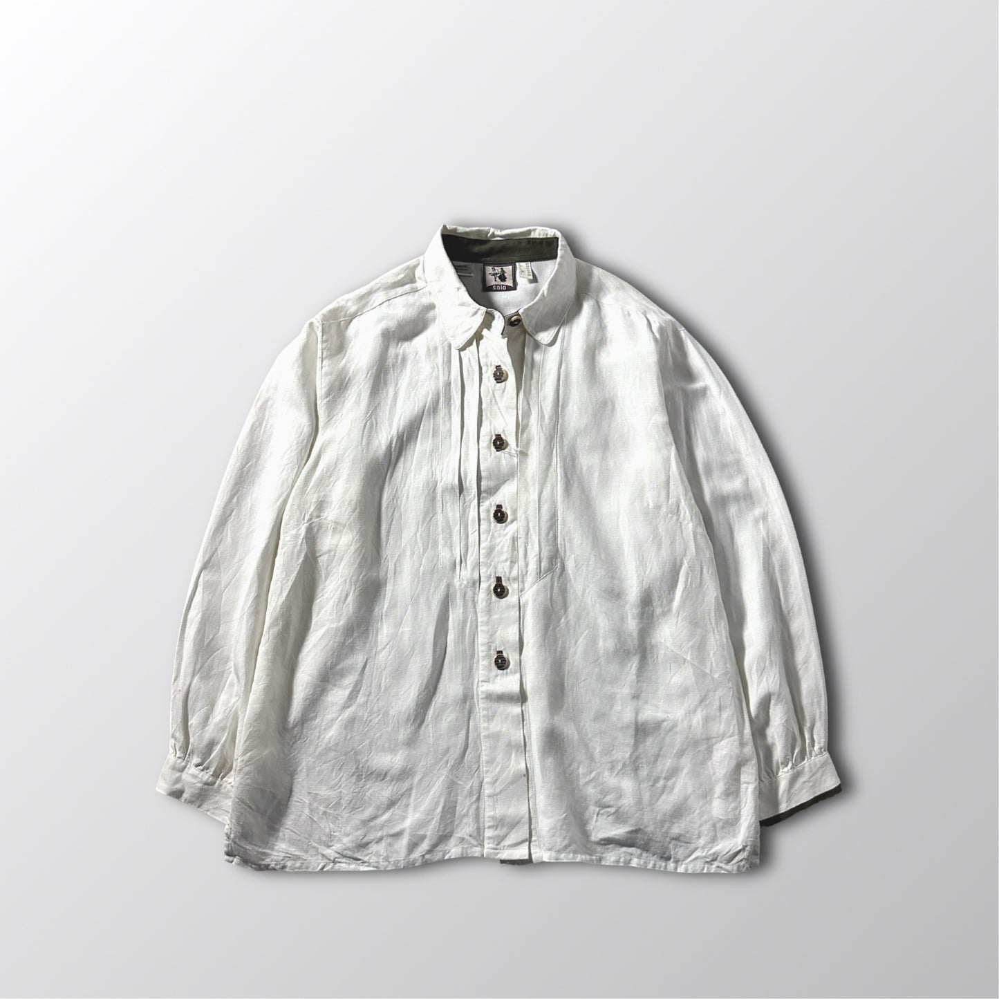Linen Viscose White Pleated Blouse – EU 48　‐　SOLO