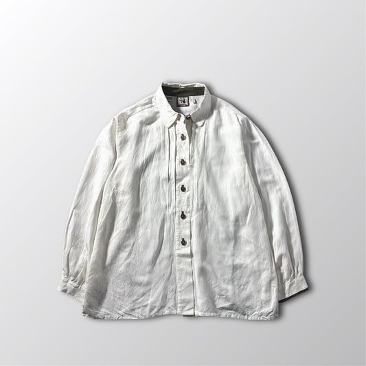 Linen Viscose White Pleated Blouse – EU 48　‐　SOLO