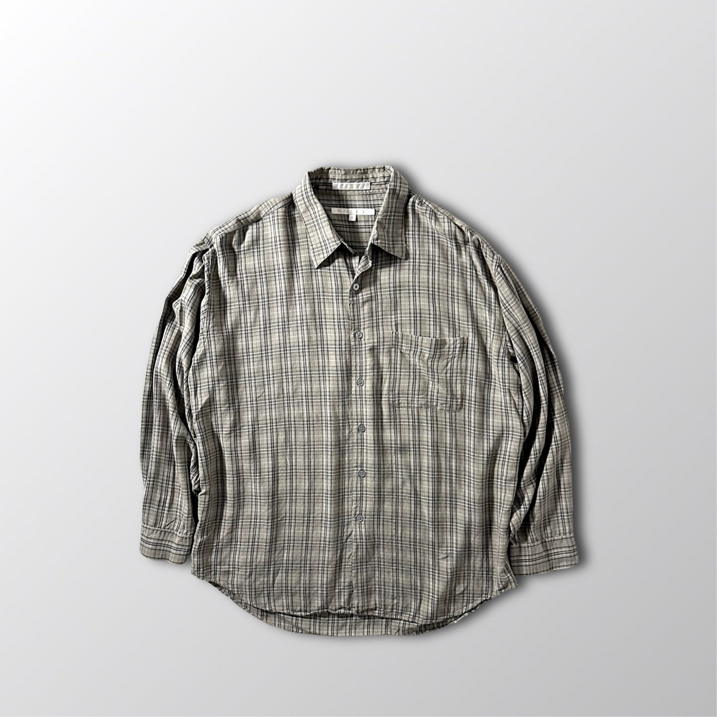 Perry Ellis Taupe Plaid Long Sleeve Shirt – L