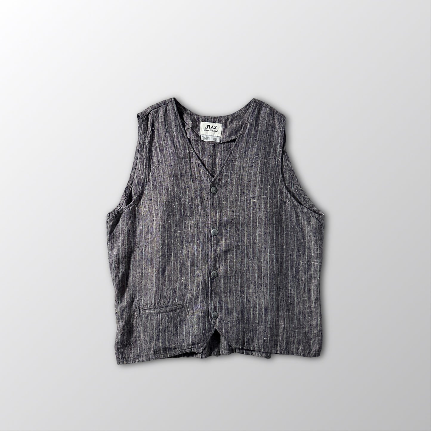 FLAX Linen Layered Zip Jacket – Grey Brown Woven Stripe, Size S