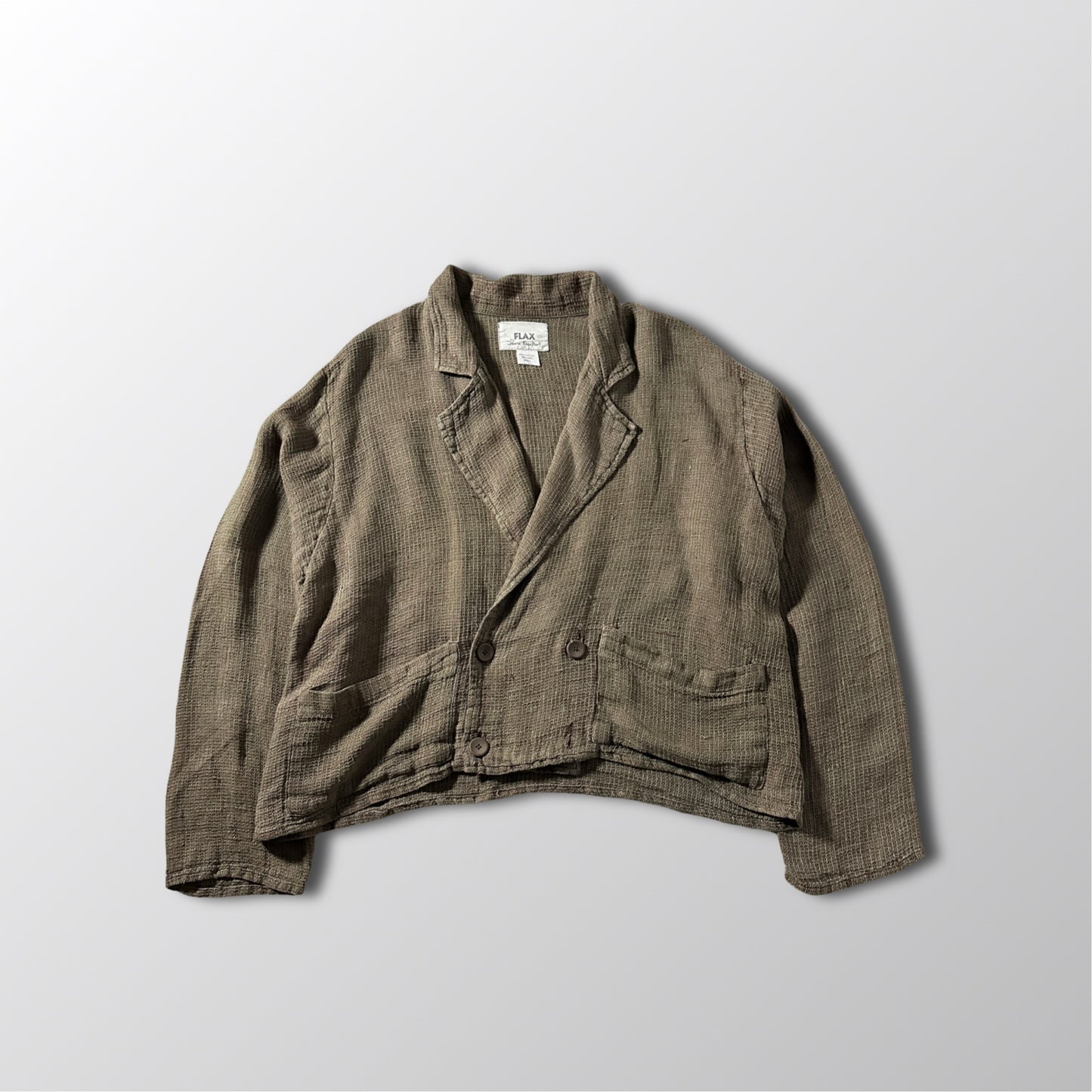 FLAX Linen Cropped Double Breasted Jacket – Brown – S