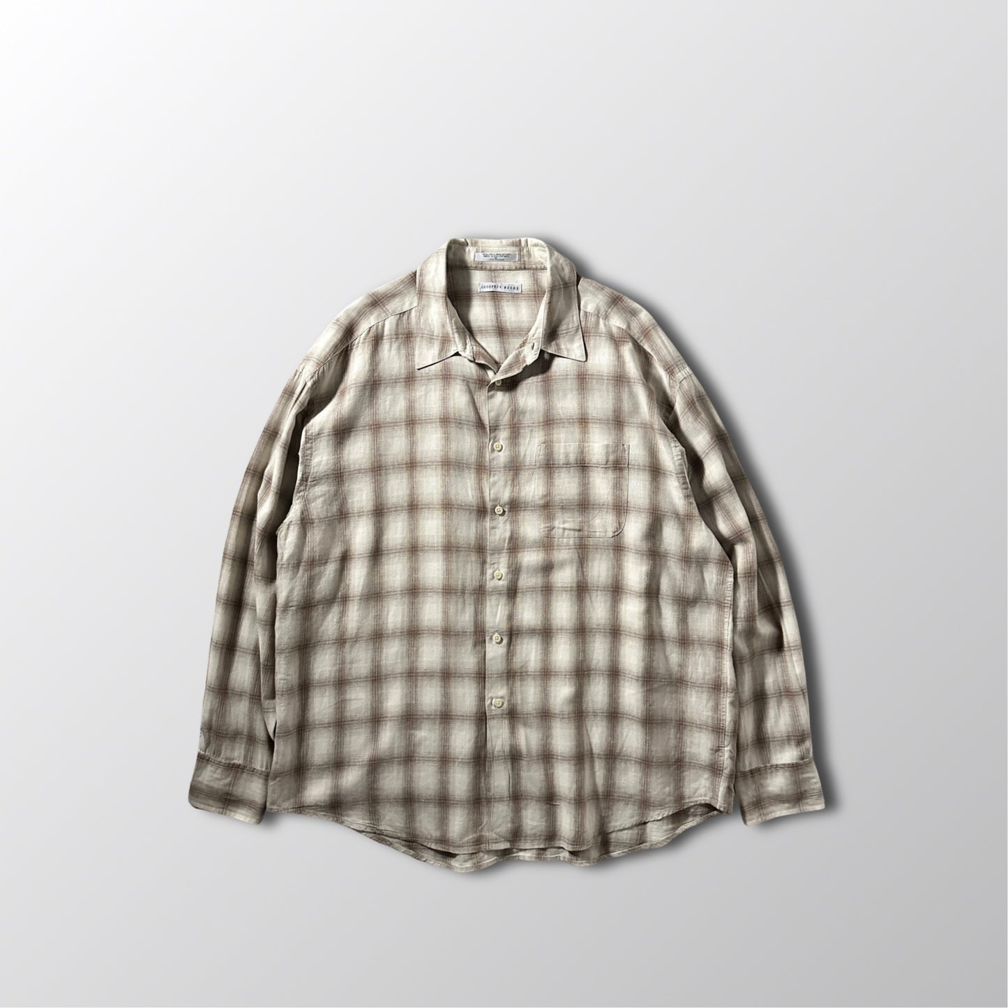 Linen Cotton Beige Brown Plaid Shirt – XL