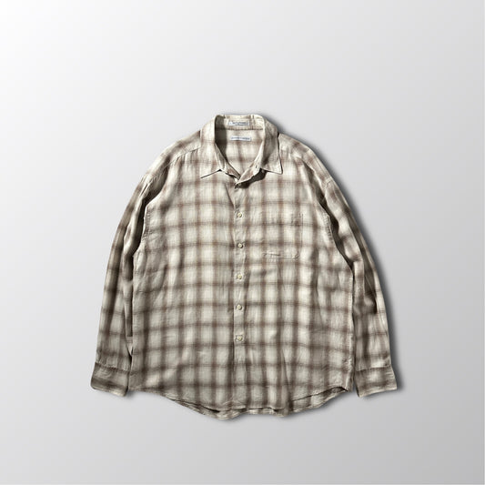 Linen Cotton Beige Brown Plaid Shirt – XL