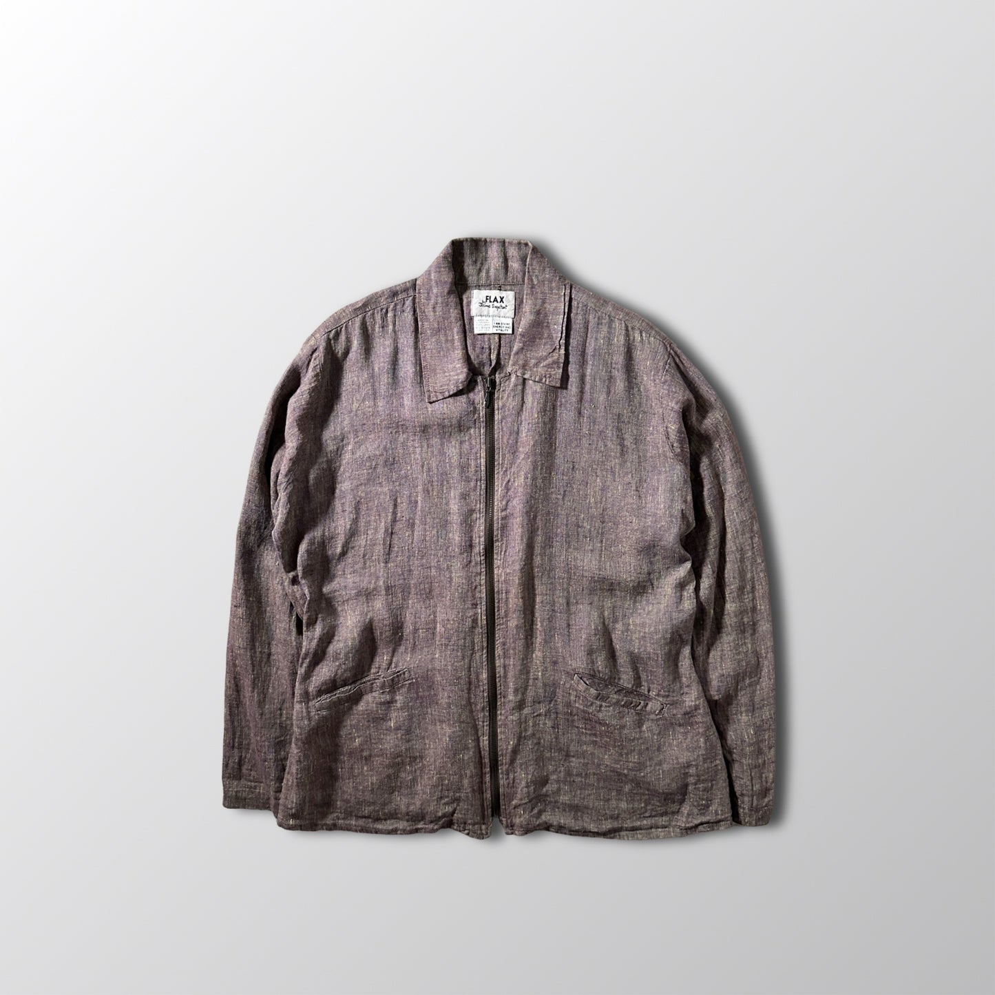 FLAX 100% Linen Heathered Purple Zip Jacket – M