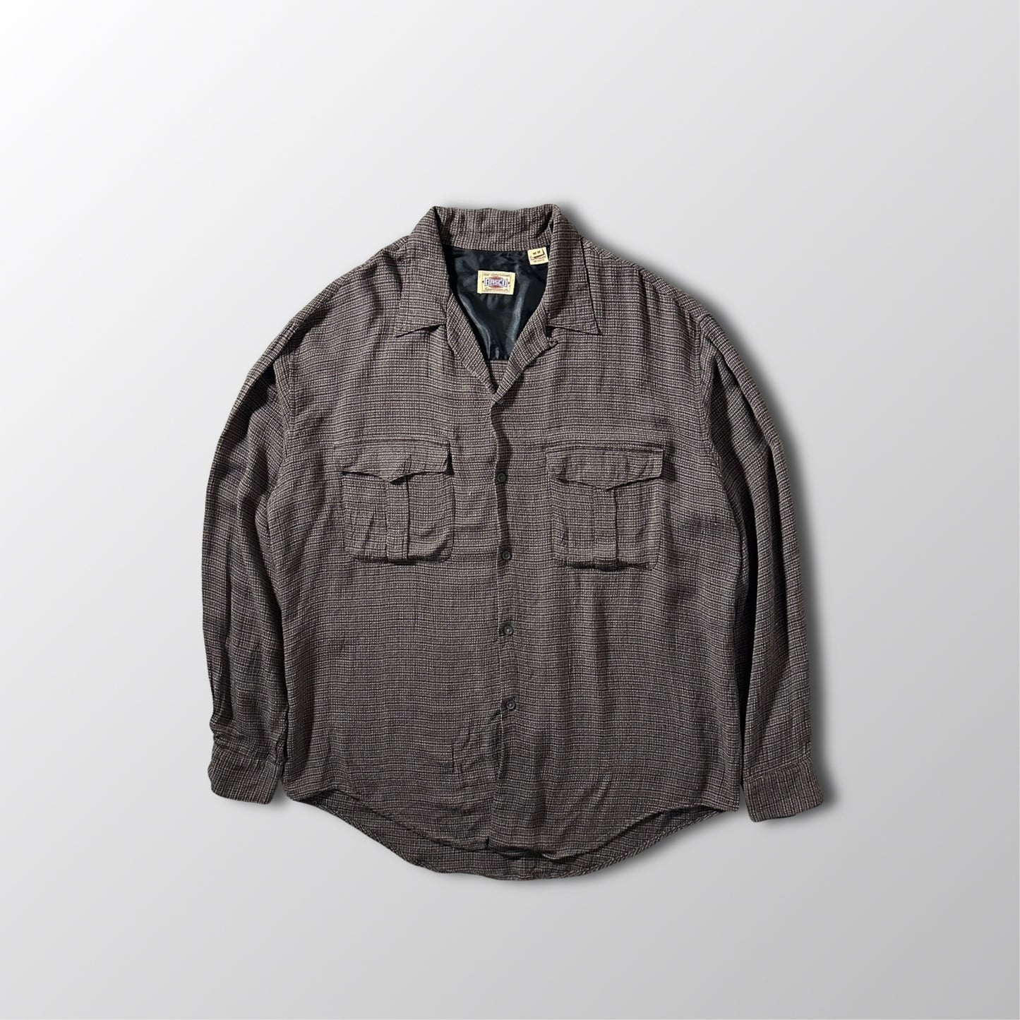 Vintage Besco Rayon Brown Micro Check Flap Pocket Shirt – M