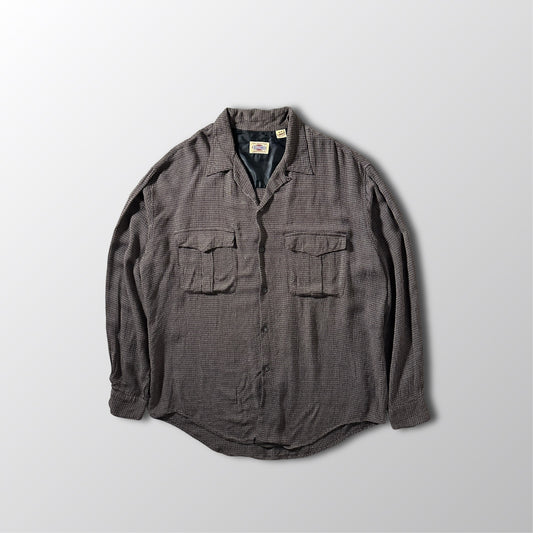 Vintage Besco Rayon Brown Micro Check Flap Pocket Shirt – M