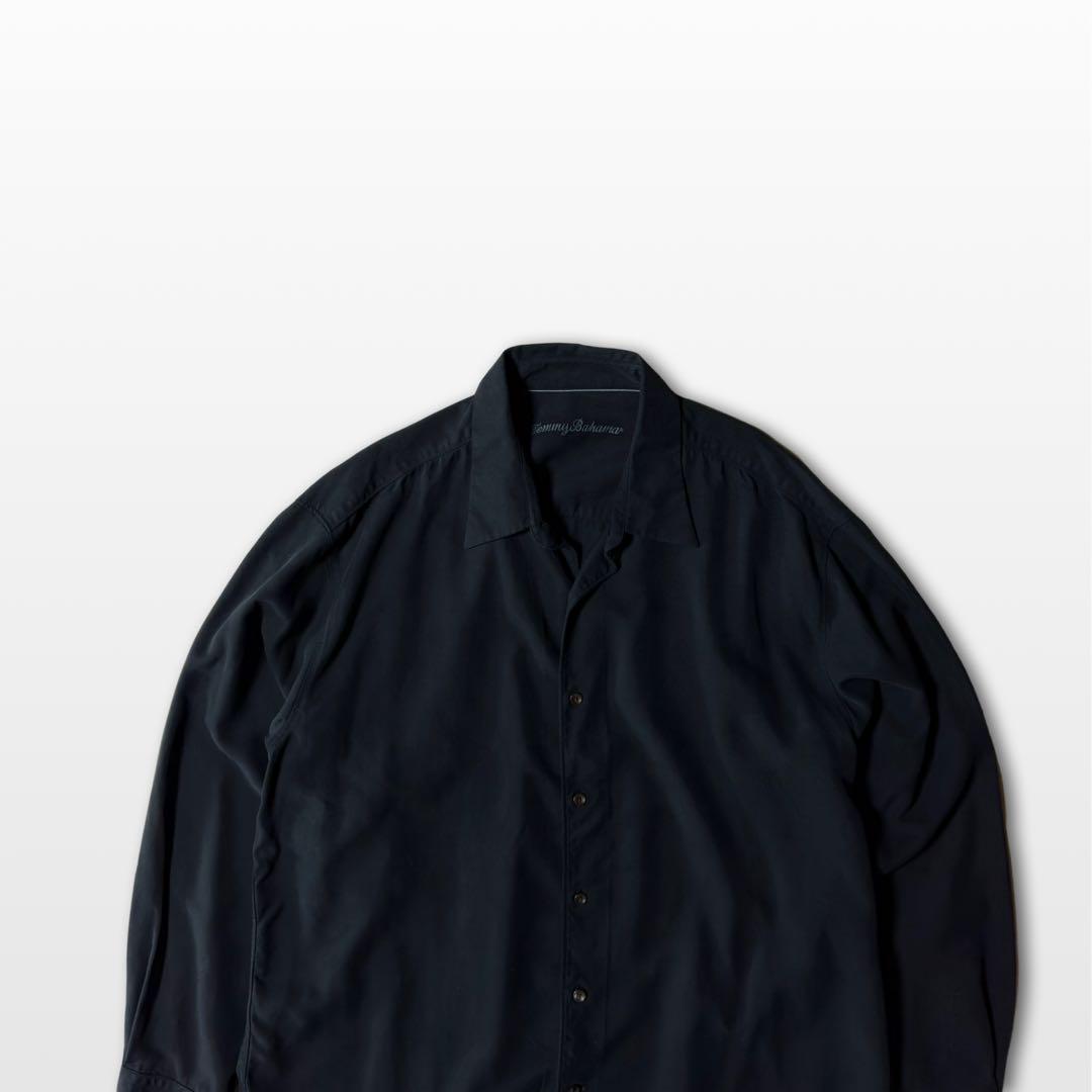 Tommy Bahama Black Silk Wool Blend Long Sleeve Shirt L Semi-Formal Luxury