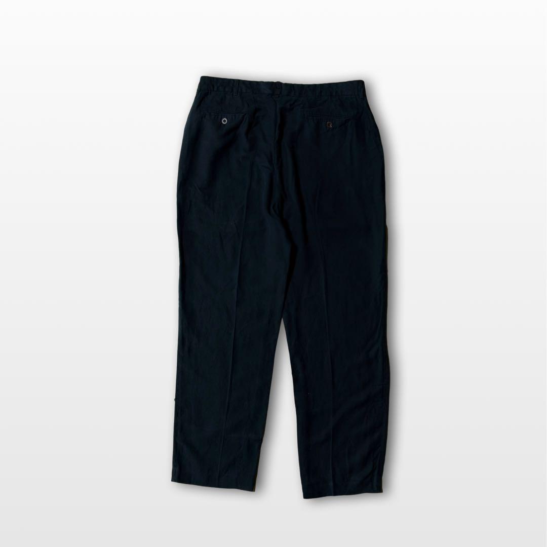 Ralph Lauren Black Linen Silk Wide Slacks – No Tuck, Luxury Vintage Trousers W36