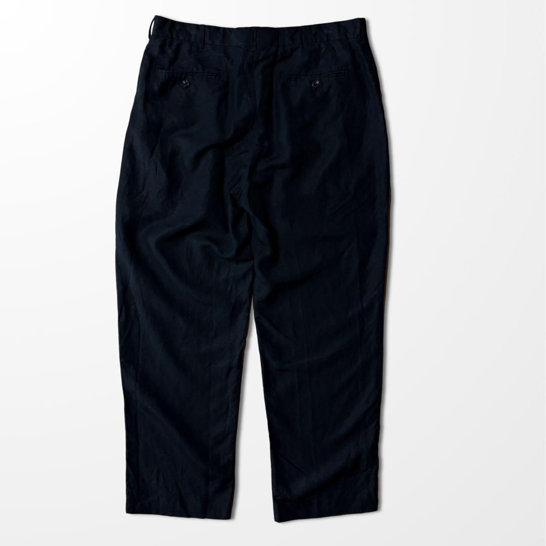 Ralph Lauren Black Linen Silk Wide Tuck Pants 34x30 Vintage